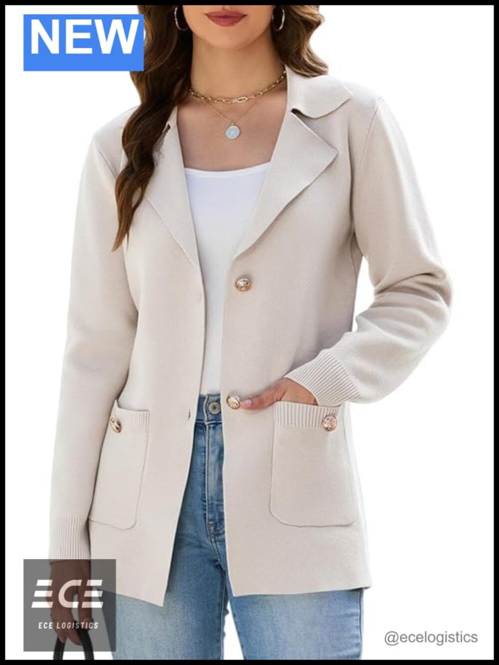 Women's Knit Sweater Blazer Open Front Notch Lapel Business Casual